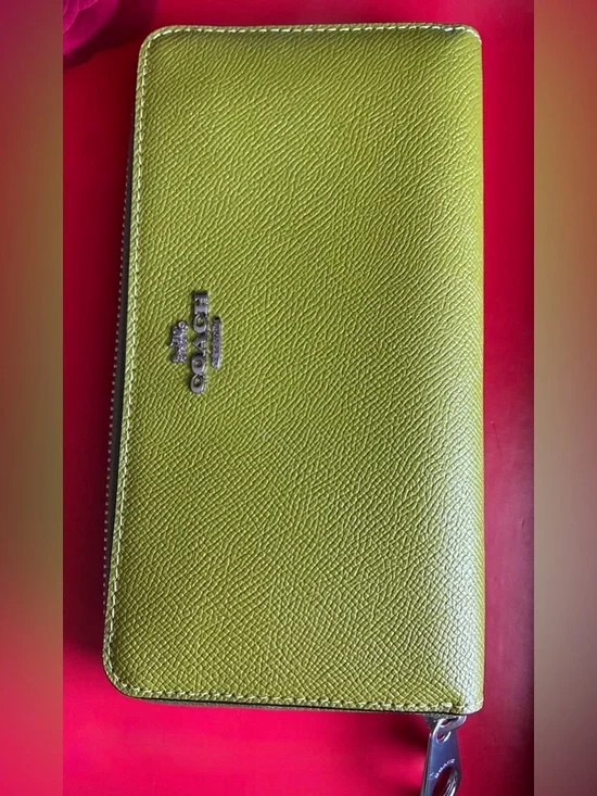 Coach Lime Green Saffiano Zip Wallet with Silver Logo - Picture 13 of 13
